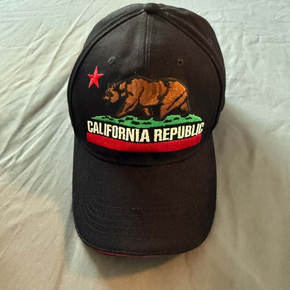 Clean California Republic Embroidered Bear Baseball Hat Cap Black